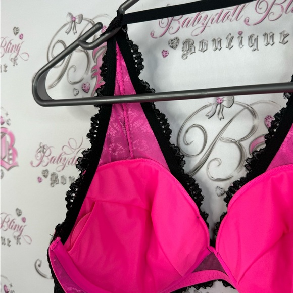 La SENZA bra bralette halter Lacie sexy neon Black and Pink Lace Bralette - Picture 6 of 14
